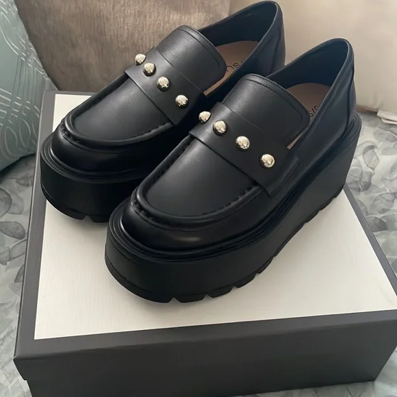 NWT J/SLIDES VICKY Black Leather Platform - Picture 8 of 16